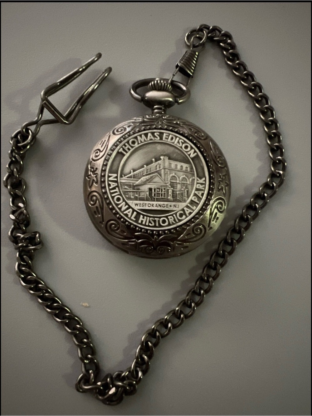 Thomas Edison Engraved Pocket Watch in Silver-Tone